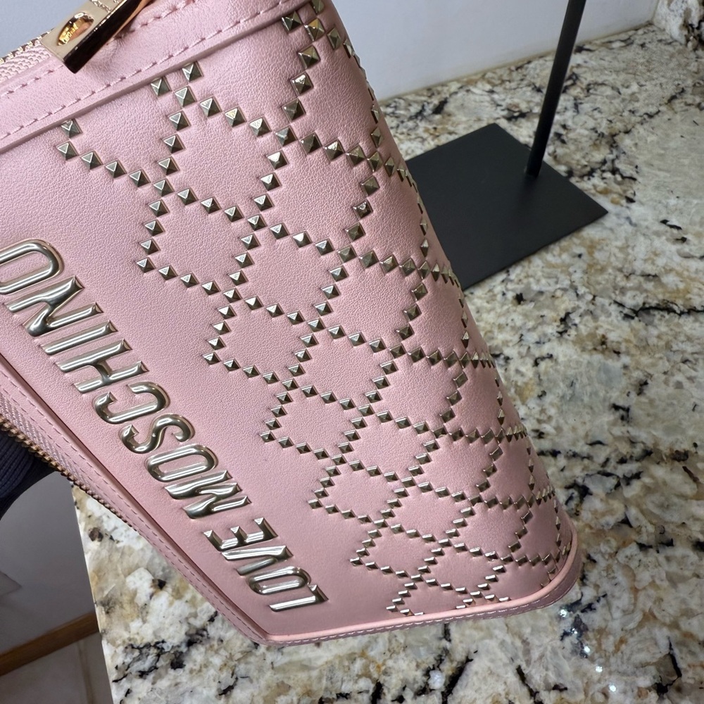 Love Moschino Portafogli Pu Rosa Zip Around Wallet Like New - Picture 13 of 14